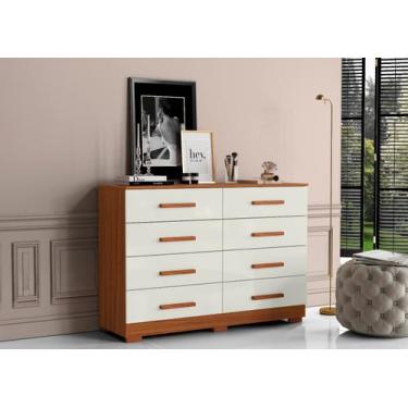 Imagem de Cômoda Multiuso 08 Gavetas 136cm -  Cinamomo/Off White Aramóveis 
