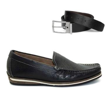 Imagem de Mocassim De Couro Democrata Easy Ted 135201+Cinto Masculino Dupla Face-Masculino