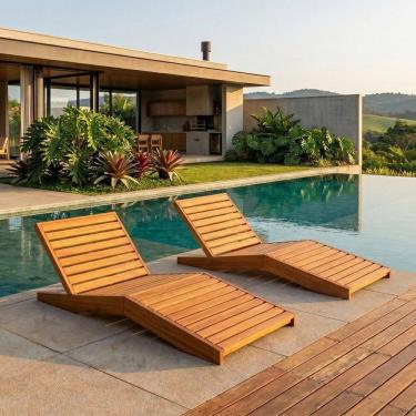 Imagem de Kit 2 Espreguiçadeiras que Viram Poltrona Madeira Maciça Mawi Yescasa Nogueira