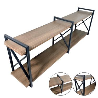 Imagem de Prateleira Industrial 100 cm X Madeira Amêndoa com Suporte Preto Alta 