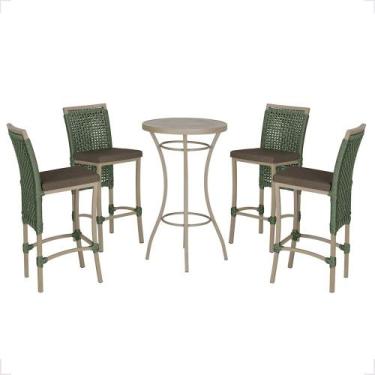 Imagem de Mesa Bistrô e 4 Banquetas Roma Fendi Corda Náutica Estofado 9 Trama Or