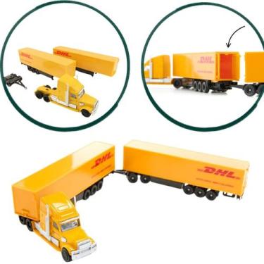 Imagem de Miniatura Carreta Bitrem Freightliner DHL Siku 1/87 Road Train Caminhã