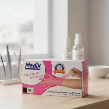 Imagem de Luva Nitrílica Rosa com 100un Medix Descartável de Procedimento Nitril