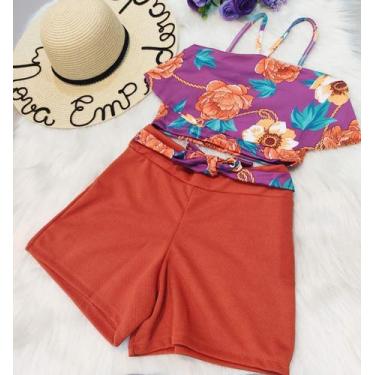 Imagem de Conjunto Cropped com short - Nova Empoderada, Florido roxo