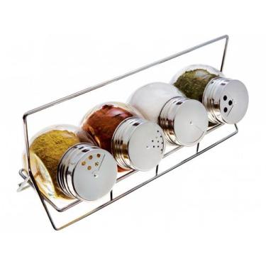Imagem de Porta Temperos Com Suporte e Dosador 4 Peças Euro Home, Transparente e