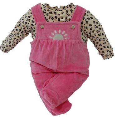 Imagem de Macacão Longo Jardineira Bebê Menina Chuquinha Bordado 2892, Rosa escu