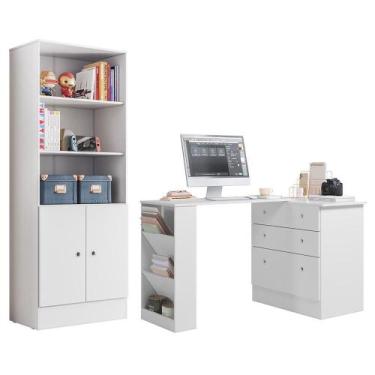 Imagem de Conjunto Gamer Armário 2 Portas e Mesa Giratória - Qmovi, Branco