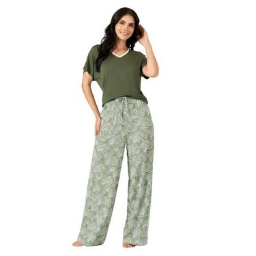 Imagem de Pijama Feminino Calça Manga Curta Pzama Confortável Elegante Viscose, 