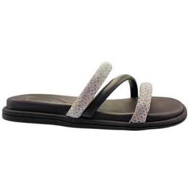 Imagem de Beira Rio Chinelo Feminino Tiras com Brilho London Macio, Preto, 35