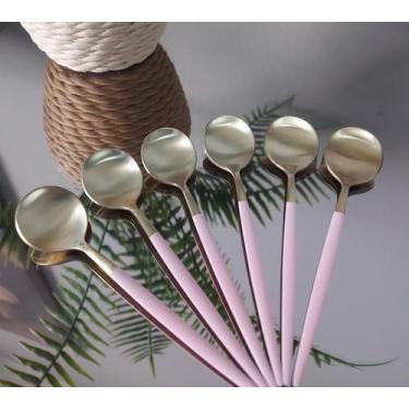 Imagem de Conj. Colher p/sobremesa 13cm 6pç aço inox opera champanhe/rosa lyor