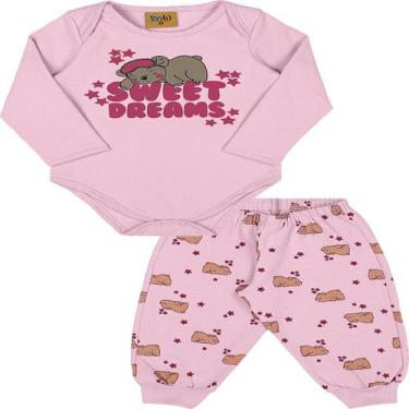 Imagem de Pijama Bebê Menina Inverno Molecotton Body Calça - Rolú, Ursa rosa, 1