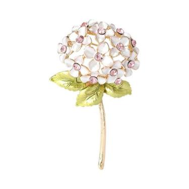 Imagem de Broches De Hortênsia Esmaltados Unissex Femininos Com Strass, Alfinete