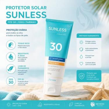 Imagem de Protetor Solar Sunless FPS 30 Farmax 120g Toque Seco UVA UVB Pele Oleo