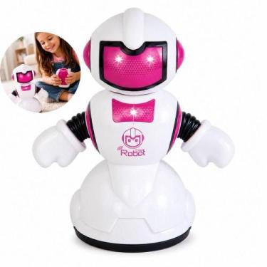 Imagem de Robô Controle Remoto Rosa Brinquedo Infantil Com Luz Som Movimento Int