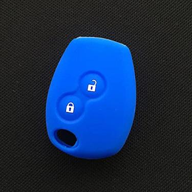 Imagem de YJADHU Porta-chaves de silicone para proteção do porta-chaves do carro Porta-chaves porta-chaves, adequado para Renault Clio Scenic Megane Duster Sandero Captur, azul