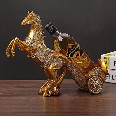 Imagem de Pkfinrd Adega de vinho ornamentos para cavalos artesanato criativo para móveis domésticos, garrafa de vinho, sala de estar 38 x 23 x 27 cm (cor: ouro)