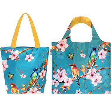Imagem de Wrapables Bolsa de viagem grande + bolsa de compras reutilizável – dobrável, compacta e com certificação OEKO-TEX, flores de cerejeira