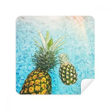 Imagem de Pano de limpeza de tela azul com imagem de frutas vermelhas de abacaxi, tecido de camurça, pacote com 2