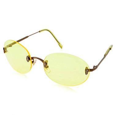 Imagem de grinderPUNCH Óculos de sol femininos hipster retrô redondo leve armação de plástico sem aro, Amarelo, Large