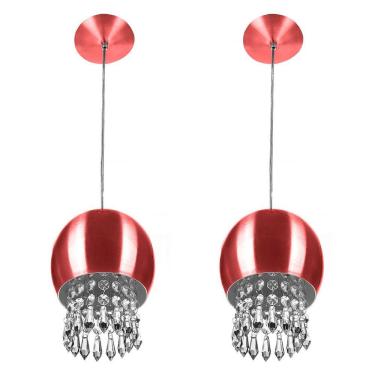 Imagem de Kit 2 Pendente Bola Pequena 15cm Cereja Cristais Acrilico