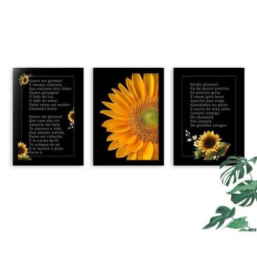 Imagem de Kit 3 Quadros Decorativos Molduras Pretas Poema Girassol