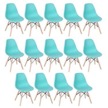 Imagem de Kit 14 Cadeiras Charles Eames Eiffel Dsw Com Pés De Madeira Clara Verde Tiffany