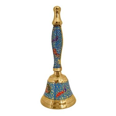 Imagem de Craftsman Hindu Pooja/Puja Hand-held Brass Bell Ghanti for Mandir - Colourful Jingle Bell for Poojan Christmas (Blue/Turquoise)