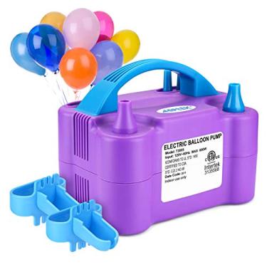 Imagem de Bomba de balão de ar elétrica, AGPTEK 110V 600W inflador/soprador portátil de bico duplo roxo para decoração de festa, com 2 ferramentas de amarração de balões