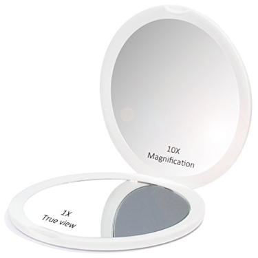 Imagem de Makeup Pocket Mirror with 10x Magnification Glass Plus Plain Mirror (White)