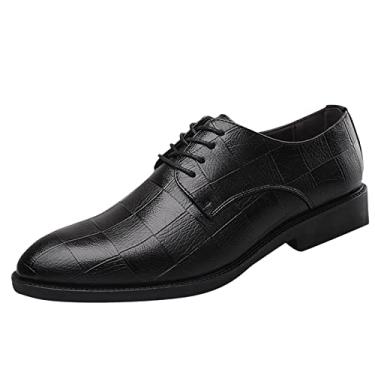 Imagem de MYNKYLL Moda verão e outono sapatos de couro masculinos salto baixo bico fino renda padrão xadrez casual simples sapatos masculinos trabalho em couro (preto, 13)