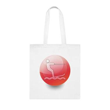 Imagem de Sacola de esqui aquático com pictograma de botão de ícone, presente divertido, bolsa de ombro, bolsas reutilizáveis, ideia de presente de cesta de Natal de aniversário, Branco