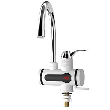 Imagem de Torneira misturadora torneiras de água quente instantâneas elétricas com display digital LED cozinha banheiro campervan pia 3s torneiras de aquecimento rápido para lavar pratos e legumes, branco, 29 cm