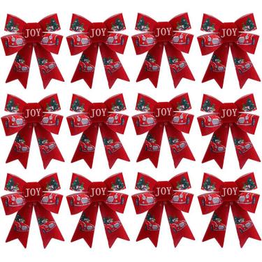 Imagem de Kit Laço Acetinado PVC Tecido Vermelho Natal Carros 16cm 12 Unidades - Magizi