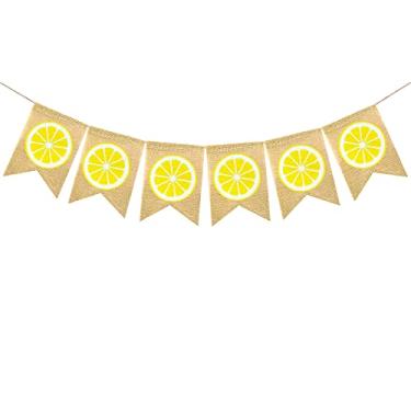 Imagem de FAKTEEN Faixa de limão de juta Hello Summer tema limão decoração de festa de decoração de festa de enfeite de limonada, decorações de festa de churrasco para piscina