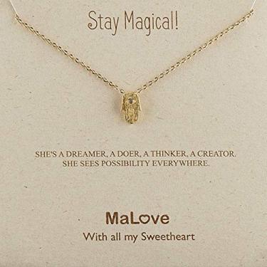 Imagem de MaLove Adorável simples, diário, pequeno, delicado, delicado, mágico, Hamsa, pingente inspirador, colar, feito à mão, banhado a ouro, joia para presente para mulheres