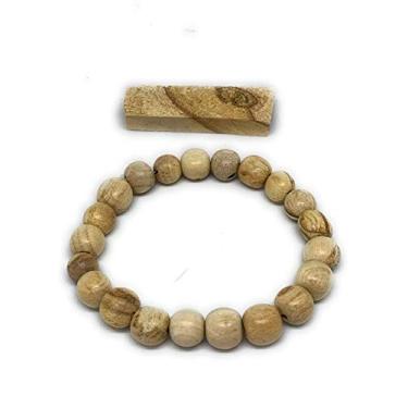 Imagem de Pulseira de madeira Palo Santo feita à mão para relaxamento da meditação em madeira sagrada