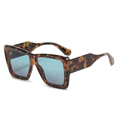 Imagem de Óculos de sol de retalhos quadrados grandes vintage para mulheres moda bege gradiente óculos de sol femininos pernas largas uv400 tons, azul leopardo, tamanho único