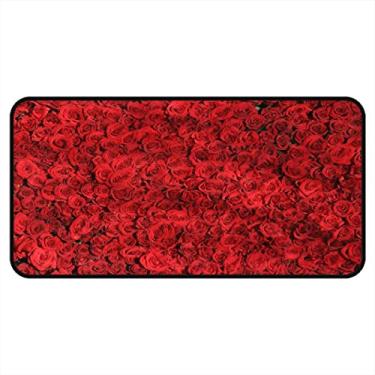 Imagem de Vijiuko Tapetes de cozinha rosa vermelha flor floral área de cozinha tapetes e tapetes antiderrapante tapete de cozinha tapete de pé lavável para chão de cozinha escritório em casa pia lavanderia interior exterior 101,6 x 50,8 cm