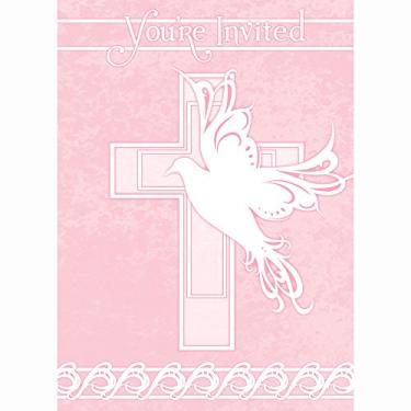 Imagem de Convites religiosos de pomba, rosa, 8 unidades