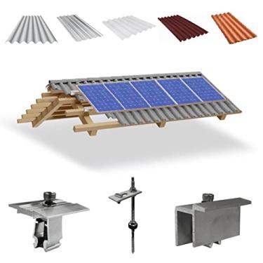 Imagem de Kit Estrutura Suporte Fixador Para 05 Placas Solar Alumínio e Inox Telha Fibro Ondulada em Viga Madeira | Perfil Master