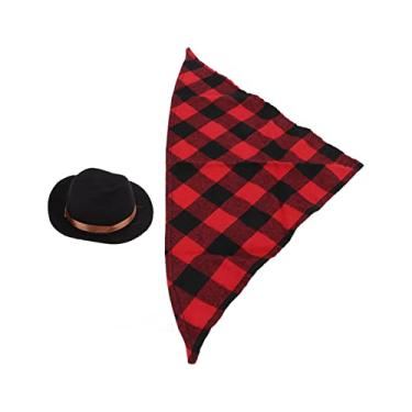 Imagem de Chapéu e cachecol de cowboy de cachorro ajustável para acessórios de fantasia de cowboy casual engraçado multifuncional legal preto + vermelho
