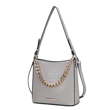 Imagem de MKF Collection Bolsa de ombro feminina, couro vegano em relevo de crocodilo sintético, bolsa de mão Hobo, Cinza claro Bizzy
