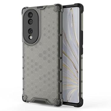 Imagem de Capa traseira capa transparente para Huawei Honor 70 5G, favo de mel transparente 360 cobertura total do corpo rígido PC TPU capa protetora à prova de choque capa de telefone (cor: preto)