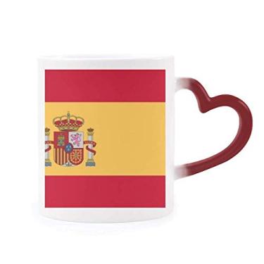 Imagem de Caneca de grés com bandeira nacional da Espanha sensível ao calor vermelha que muda de cor