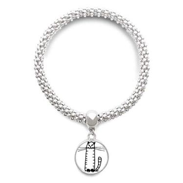 Imagem de DIYthinker Pulseira de prata com pingente de listras de gato sentada em linha preta bracelete ajustável