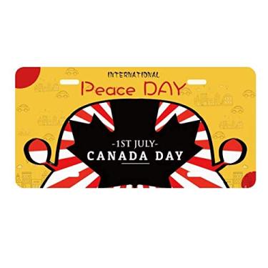 Imagem de Placa de licença Happy Canada Day 4 de julho, folha de bordo preto, etiqueta decoração de carro, dia da paz