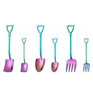 Imagem de 6 Unidades Colher De Garfo De Frutas Colher De Mexer Longa Mini Garfos De Bolo Pá De Sorvete Colher Garfos De Frutas Colher De Açúcar Coquetel Aço Inoxidável Colher De Pudim