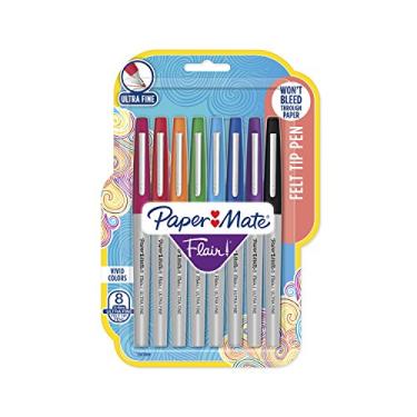 Imagem de Paper Mate Canetas com ponta de feltro Flair, ponta ultrafina (0,4 mm), cores sortidas, 8 unidades