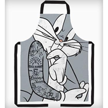 Imagem de Avental Looney Tunes Bugs Bunny Concerned Fundo Cinza em Algodão - 80x70 cm