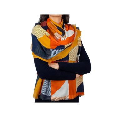 Imagem de Echarpe Atemporal Xadrez Amarelo 90 x 180 cm-Feminino